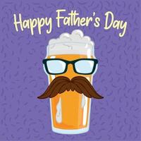 Father's day poster with a beer drinking glass with a mustache and glasses vector