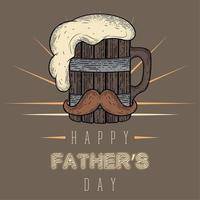 cartel vintage del día del padre con una jarra de cerveza de madera con bigote y espuma vector