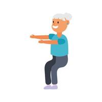 old woman practicing exercise avatar character vector