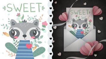 Raccoon with heart idea for greeting hard vector