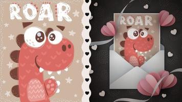 Funny red dino idea for greeting card vector