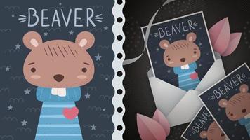 Rodent beaver with heart idea for greeting card vector