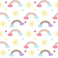 Children's Seamless Pattern Background with Sun, Clouds and Stars vector