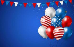 Fondo de fiesta de vacaciones de Estados Unidos vacío abstracto con globos en color de la bandera americana. se puede utilizar como póster o tarjeta de felicitación. vector