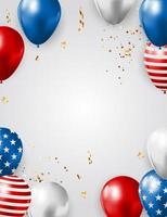 Fondo de fiesta de vacaciones de Estados Unidos vacío abstracto con globos en color de la bandera americana. se puede utilizar como póster o tarjeta de felicitación. vector