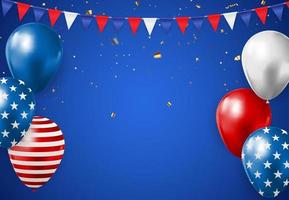 Abstract Empty USA Holiday Party Background with Balloons in Colour of American Flag. Can be used as Poster or Greeting Card. vector