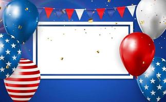 Abstract Empty USA Holiday Party Background with Balloons in Colour of American Flag. Can be used as Poster or Greeting Card. vector