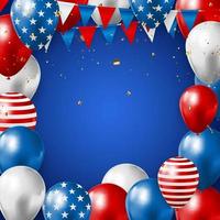 Abstract Empty USA Holiday Party Background with Balloons in Colour of American Flag. Can be used as Poster or Greeting Card. vector