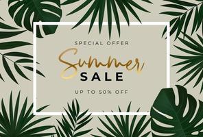 Summer sale poster. Natural Background with Tropical Palm Leaves.