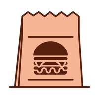 paper bag fast food dinner and menu tasty meal and unhealthy line and fill icon vector