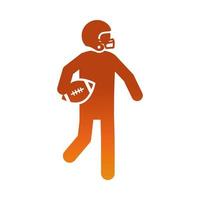 jugador de fútbol americano con pelota y casco juego deporte profesional y recreativo icono de diseño degradado vector