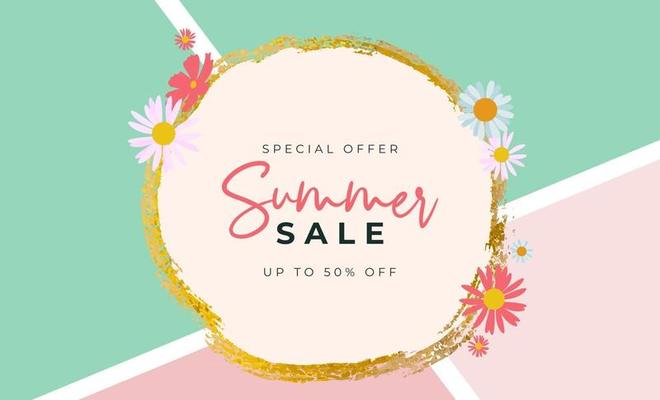 Summer sale poster Natural Background with Frame and Flowers