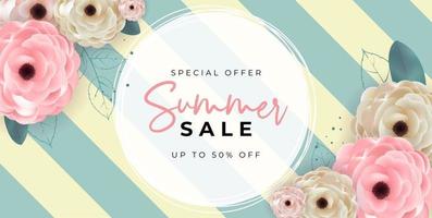 Summer sale poster Natural Background with Frame and Flowers