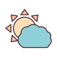 sun and cloud climate summer line and fill icon vector