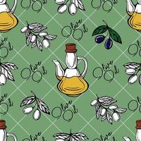 Olive oil seamless pattern. Olive branch pattern. Hand-drawn vector illustration