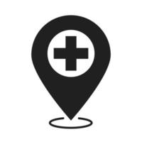 gps navigaton destinaton pin healthcare medical and hospital pictogram silhouette style icon vector