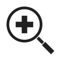 Icono de estilo de silueta de pictograma médico y hospitalario de análisis de lupa vector