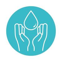 hands with water drop nature liquid blue block style icon vector