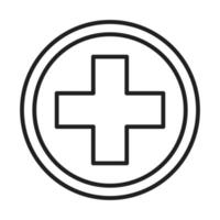 símbolo de cruz icono de estilo de línea de pictograma médico y hospitalario de salud vector
