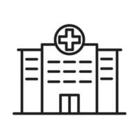 edificio, hospital, salud, médico, pictograma, línea, estilo, icono vector