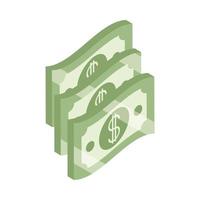 isometric money cash currency banknotes isolated on white background flat icon vector