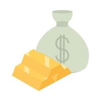 isometric money cash currency bag and gold bars stacked isolated on white background flat icon vector