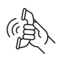 mano que sostiene el icono de estilo de línea de contacto de llamada telefónica vector