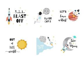 Collection of space object set with astronaut vector