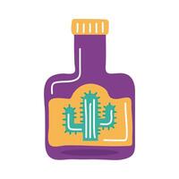 tequila bottle with cactus mexican flat style icon vector