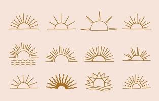 Collection of line design with sun vector