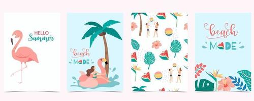 Collection of summer background set vector