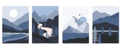 Collection of nature landscape background set with mountain vector