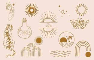 Collection of line design with sun vector