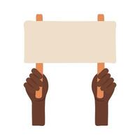 black hands protesting with banner flat style icon vector