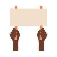 black hands protesting with banner flat style icon vector