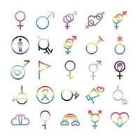 bundle of twenty five gender symbols of sexual orientation gradient style icons vector