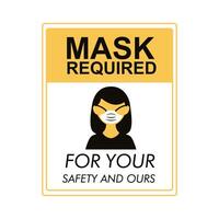 mask required square label stamp with woman using mask vector