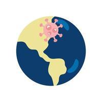 world planet with covid19 particle flat style icon vector