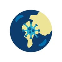 world planet with covid19 particle flat style icon vector