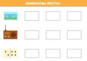 Trace contours of cute rectangle objects Writing practice vector