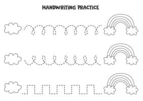 Tracing lines with black and white cloud and rainbow Writing practice vector