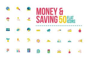 bundle of saving set icons with lettering flat style vector