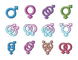 bundle of gender symbols of sexual orientation multi style icons vector