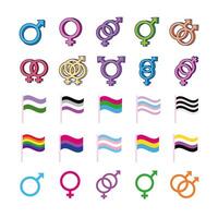 bundle of genders symbols of sexual orientation and flags multi style icons vector