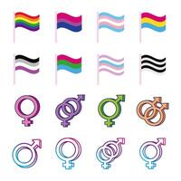 bundle of genders symbols of sexual orientation and flags multi style icons vector