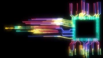 futuristico arcobaleno astratto digitale intelligente contorto luce chip ad alta velocità tecnologia di elaborazione dati piena potenza ed energia cellulare in movimento video