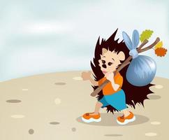 Vector image of a traveling hedgehog from a series of illustrations with a hedgehog