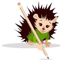 Vector image of a hedgehog with a pencil from a series of illustrations with a hedgehog