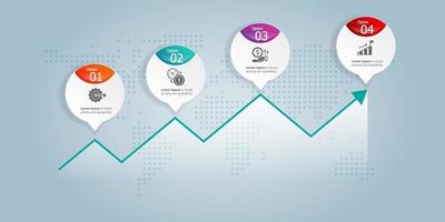 abstract horizontal  growth graph  infographics 4 steps with icon vector