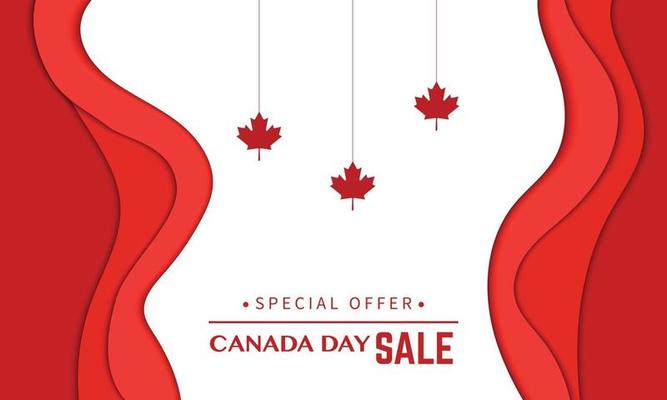 Canada Day Sale Paper Wave Maple Leaf Vector